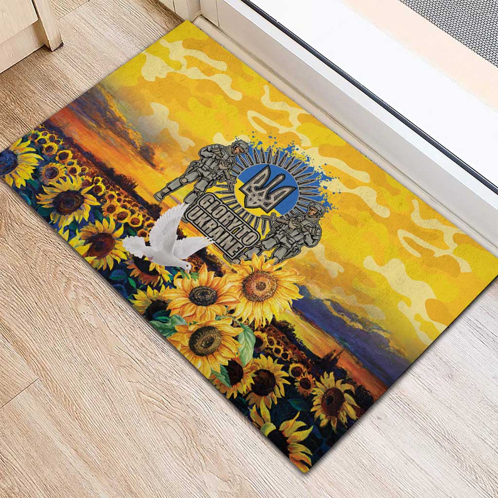 Glory to Ukraine Rubber Doormat Sunflower Field Modern Art
