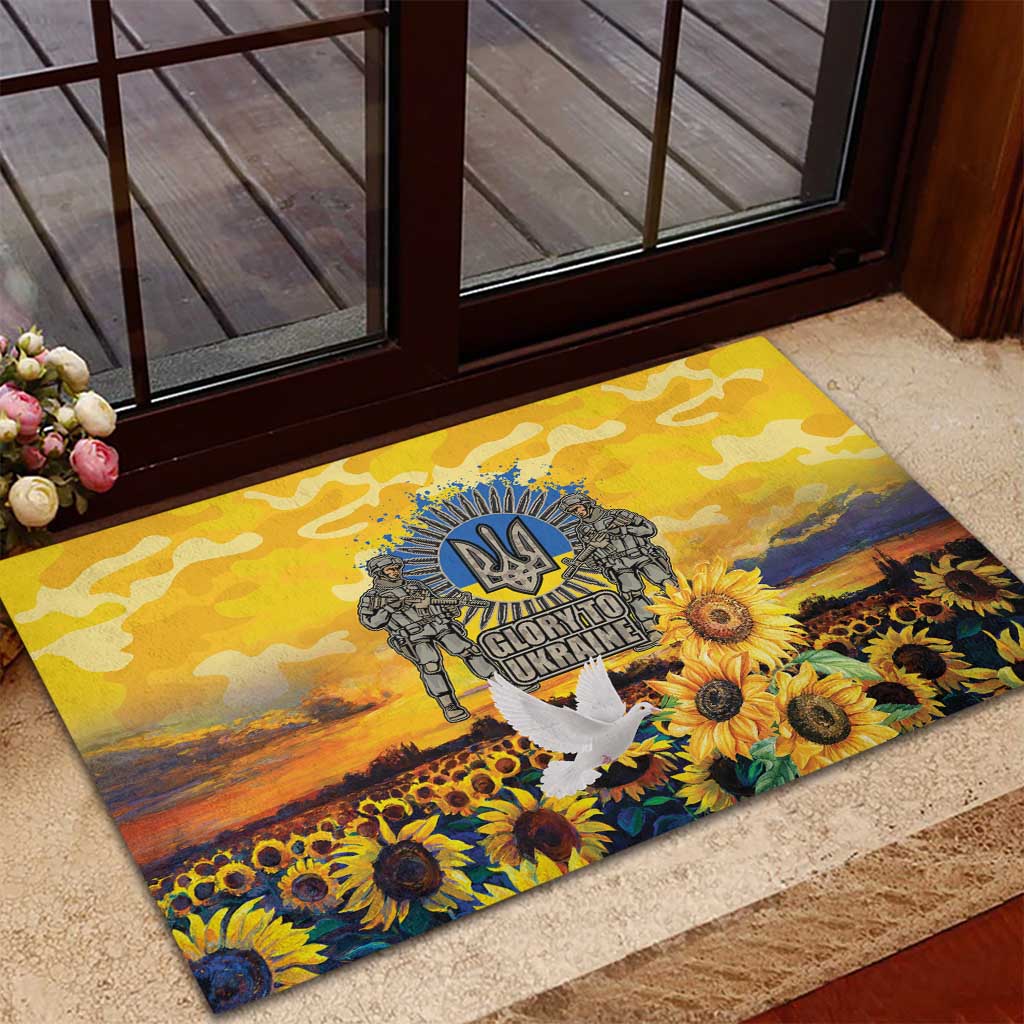 Glory to Ukraine Rubber Doormat Sunflower Field Modern Art