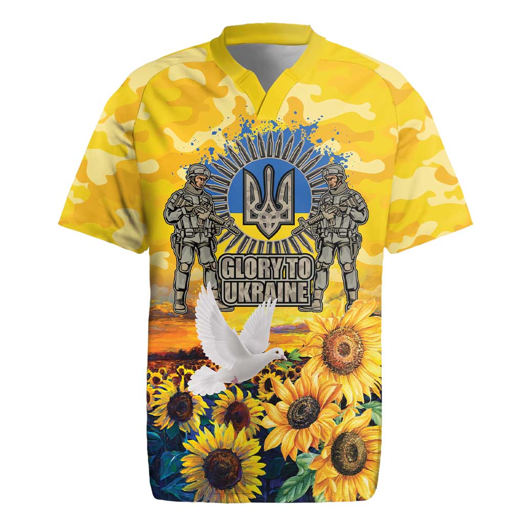 Glory to Ukraine Rugby Jersey Sunflower Field Modern Art