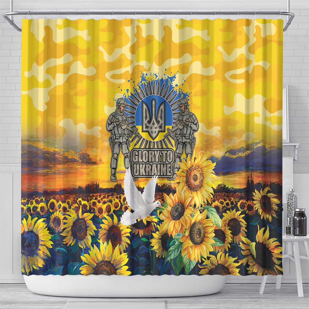 Glory to Ukraine Shower Curtain Sunflower Field Modern Art