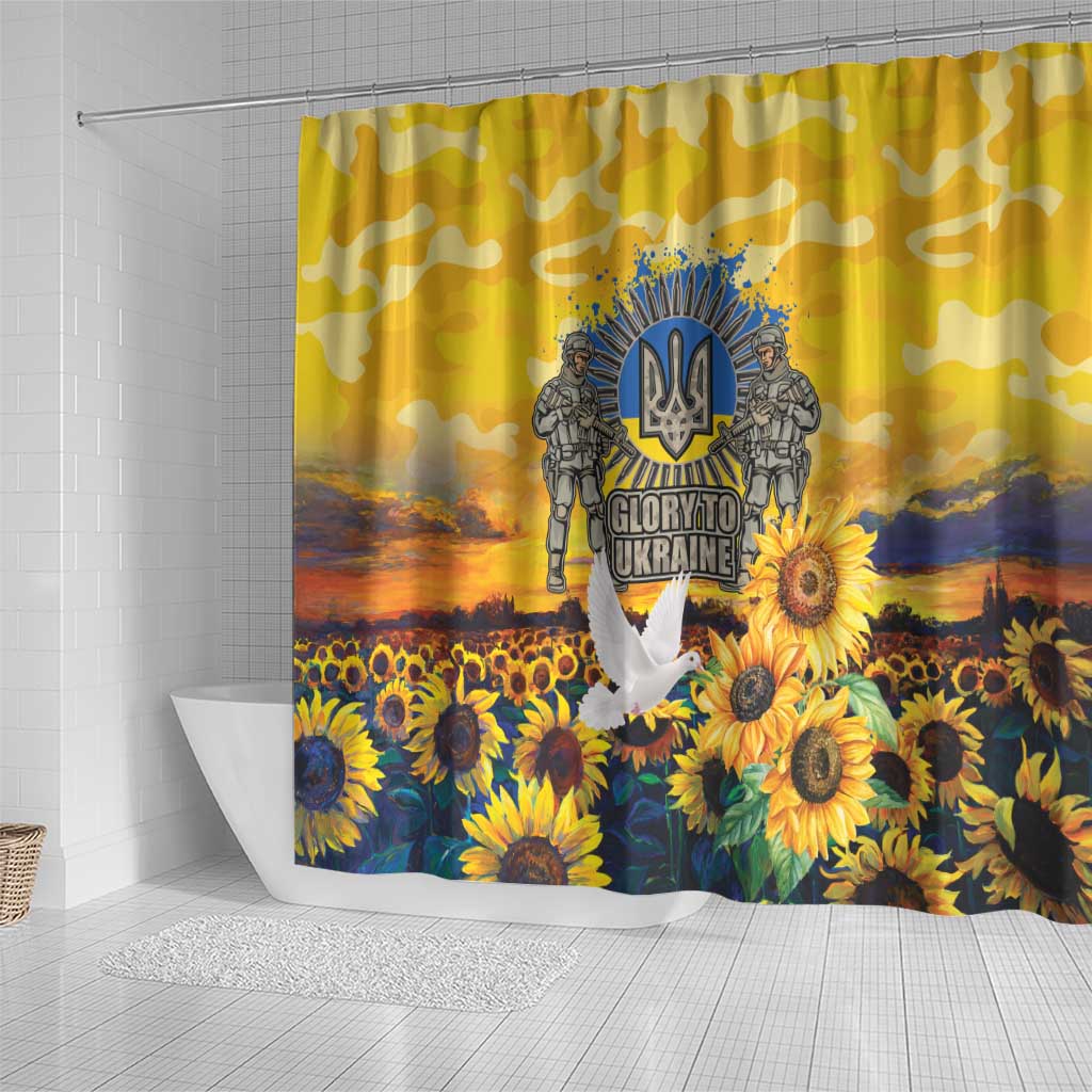 Glory to Ukraine Shower Curtain Sunflower Field Modern Art
