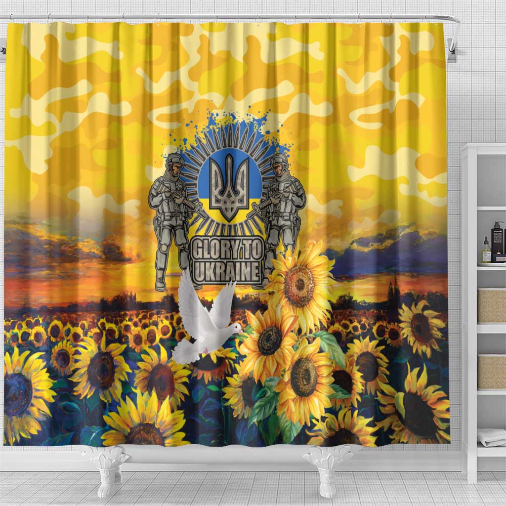 Glory to Ukraine Shower Curtain Sunflower Field Modern Art