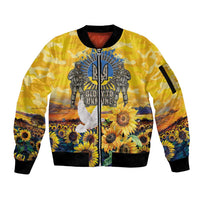 Glory to Ukraine Sleeve Zip Bomber Jacket Sunflower Field Modern Art