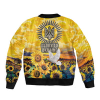 Glory to Ukraine Sleeve Zip Bomber Jacket Sunflower Field Modern Art