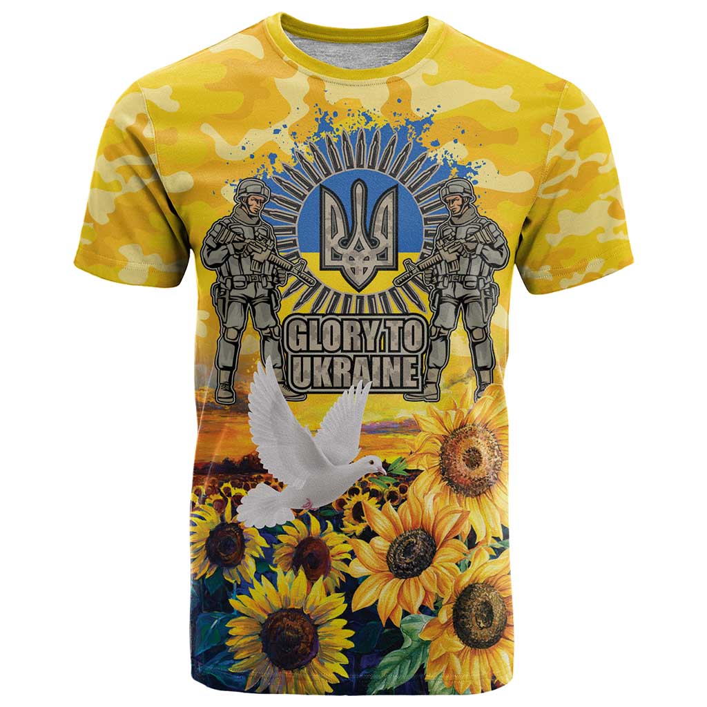 Glory to Ukraine T Shirt Sunflower Field Modern Art