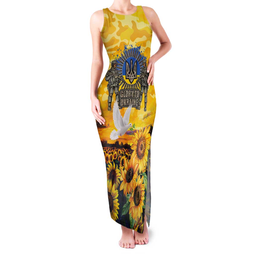 Glory to Ukraine Tank Maxi Dress Sunflower Field Modern Art