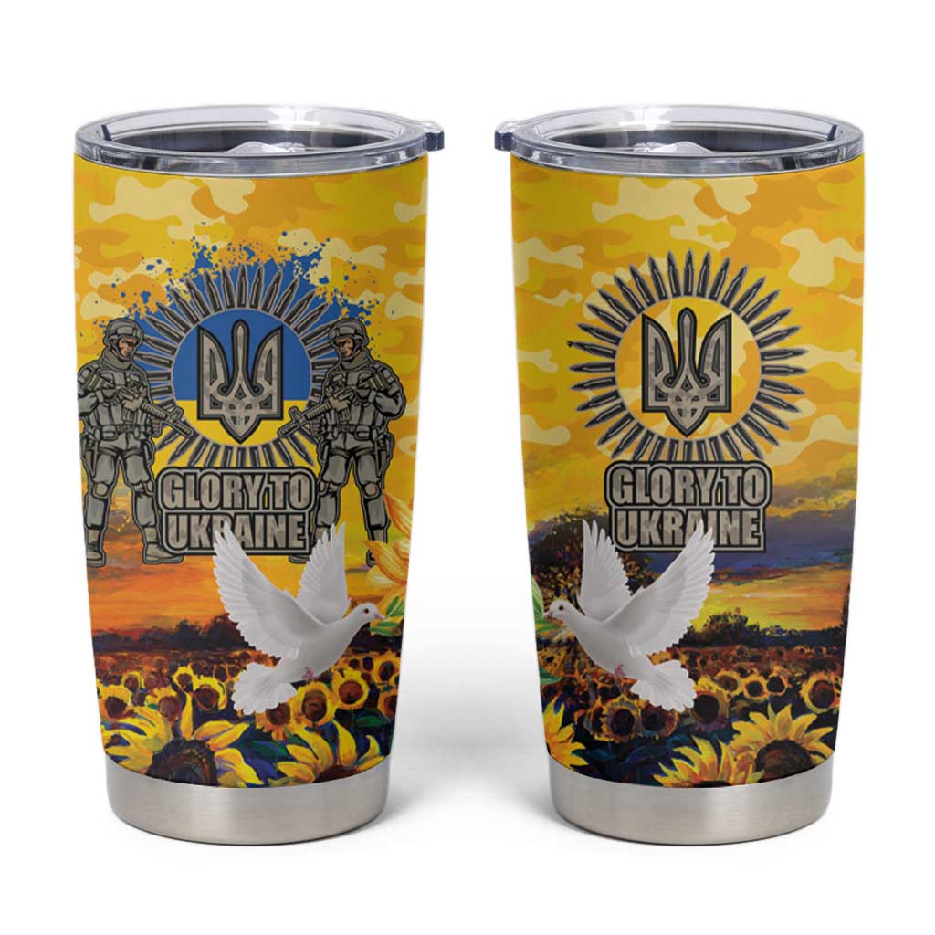 Glory to Ukraine Tumbler Cup Sunflower Field Modern Art