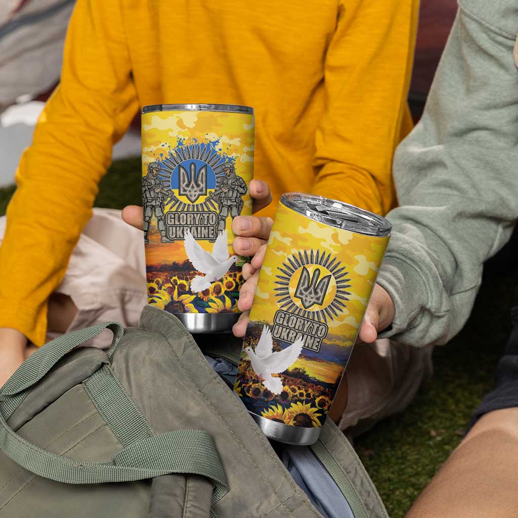 Glory to Ukraine Tumbler Cup Sunflower Field Modern Art