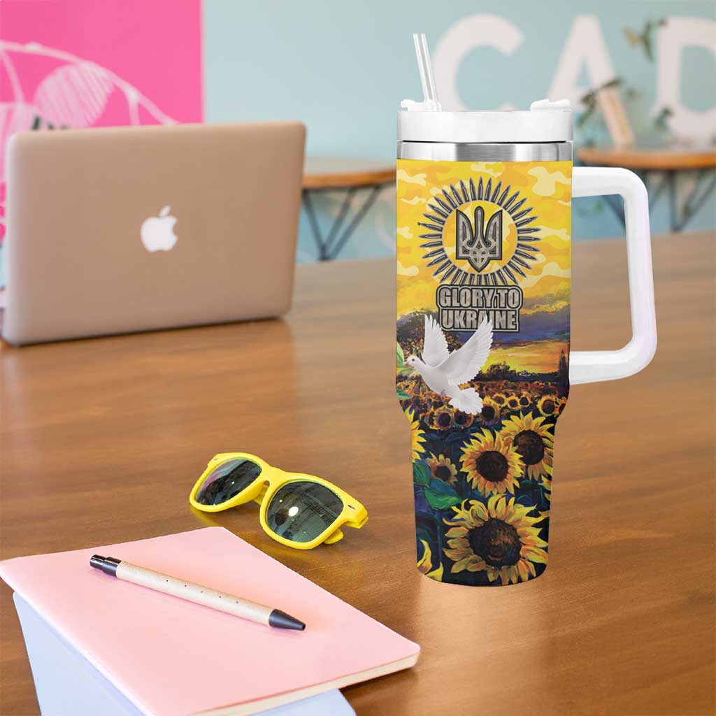 Glory to Ukraine Tumbler With Handle Sunflower Field Modern Art