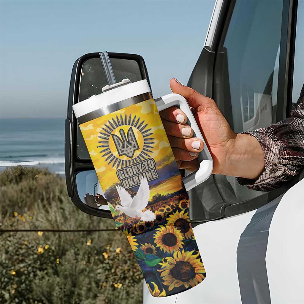 Glory to Ukraine Tumbler With Handle Sunflower Field Modern Art