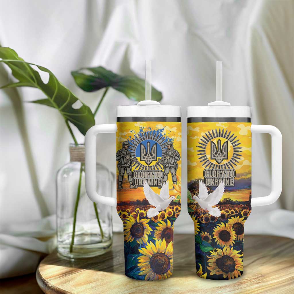 Glory to Ukraine Tumbler With Handle Sunflower Field Modern Art