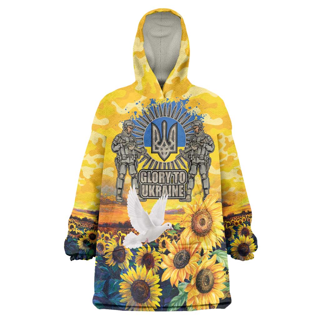 Glory to Ukraine Wearable Blanket Hoodie Sunflower Field Modern Art