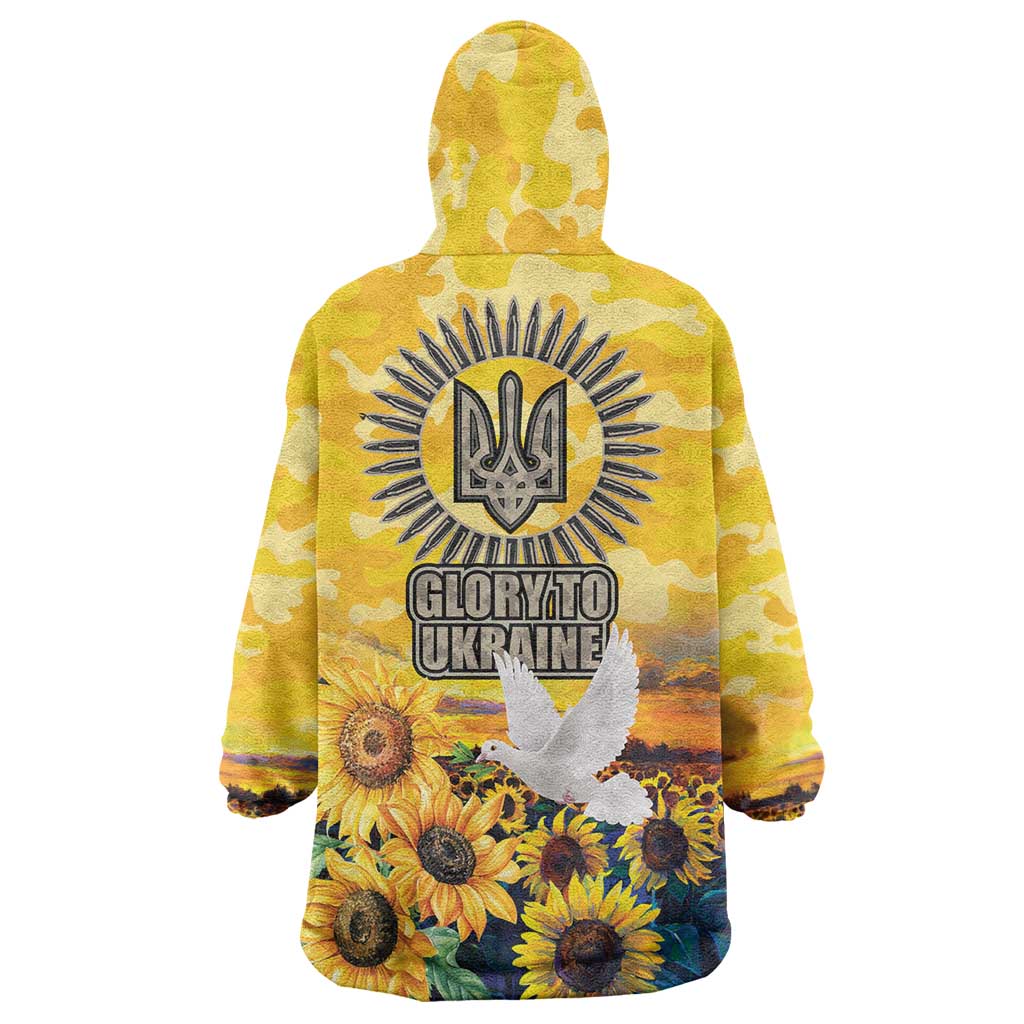 Glory to Ukraine Wearable Blanket Hoodie Sunflower Field Modern Art