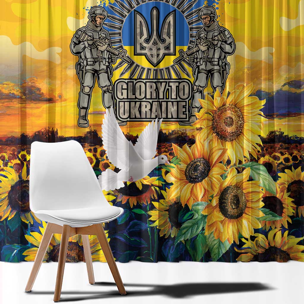 Glory to Ukraine Window Curtain Sunflower Field Modern Art