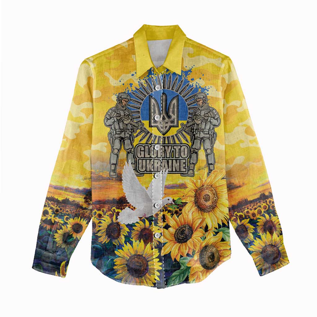 Glory to Ukraine Women Casual Shirt Sunflower Field Modern Art