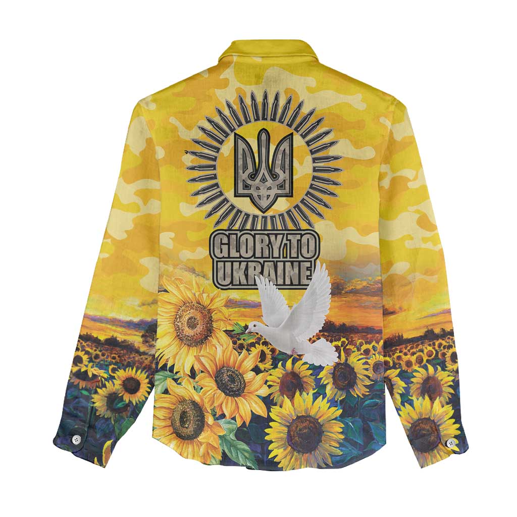 Glory to Ukraine Women Casual Shirt Sunflower Field Modern Art
