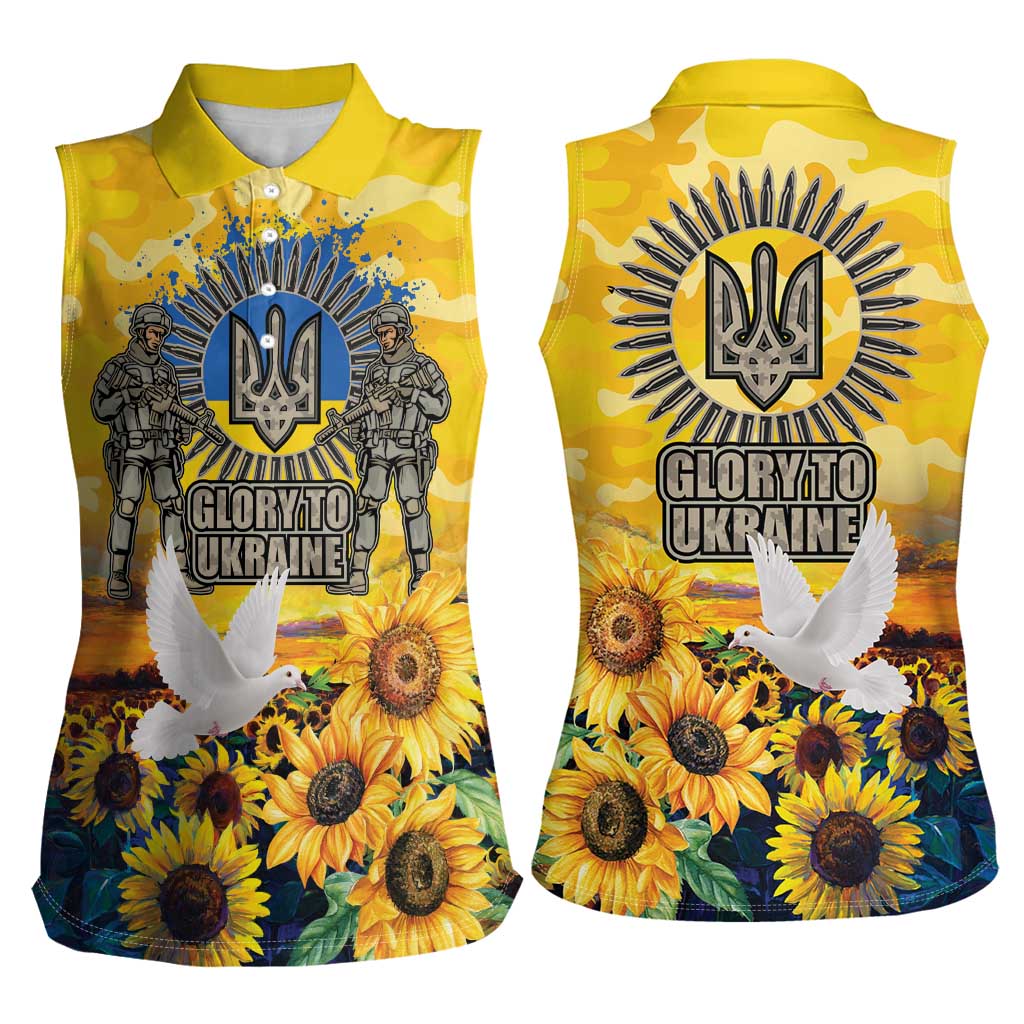 Glory to Ukraine Women Sleeveless Polo Shirt Sunflower Field Modern Art