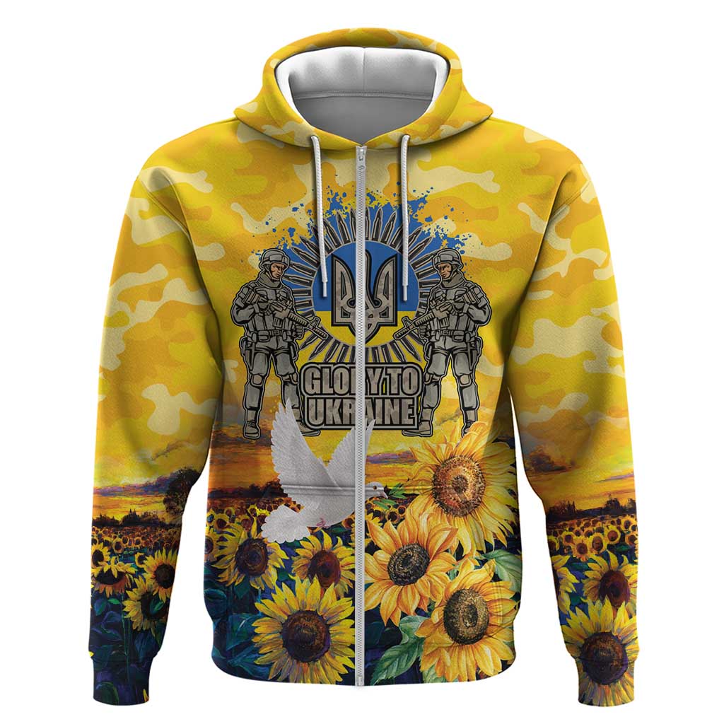 Glory to Ukraine Zip Hoodie Sunflower Field Modern Art