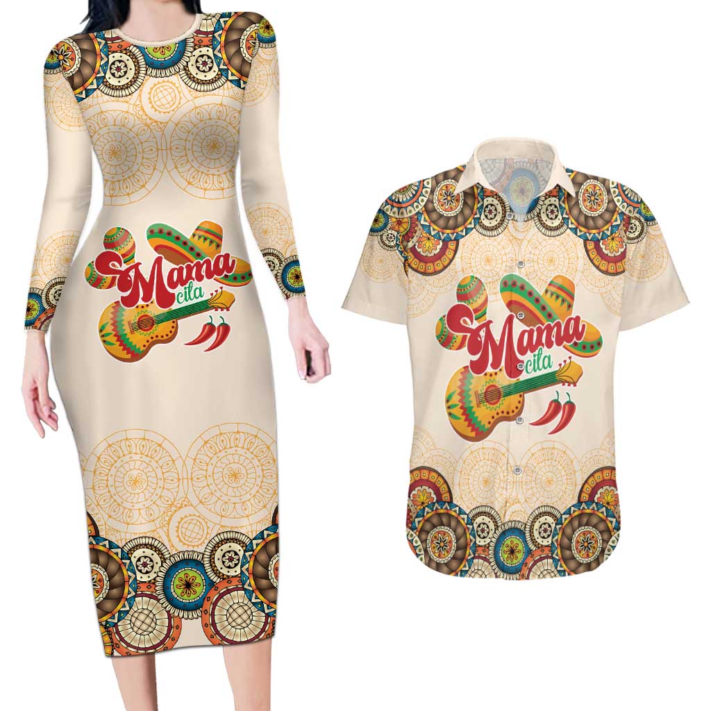 Mamacita Cinco De Mayo Spirit Couples Matching Long Sleeve Bodycon Dress and Hawaiian Shirt