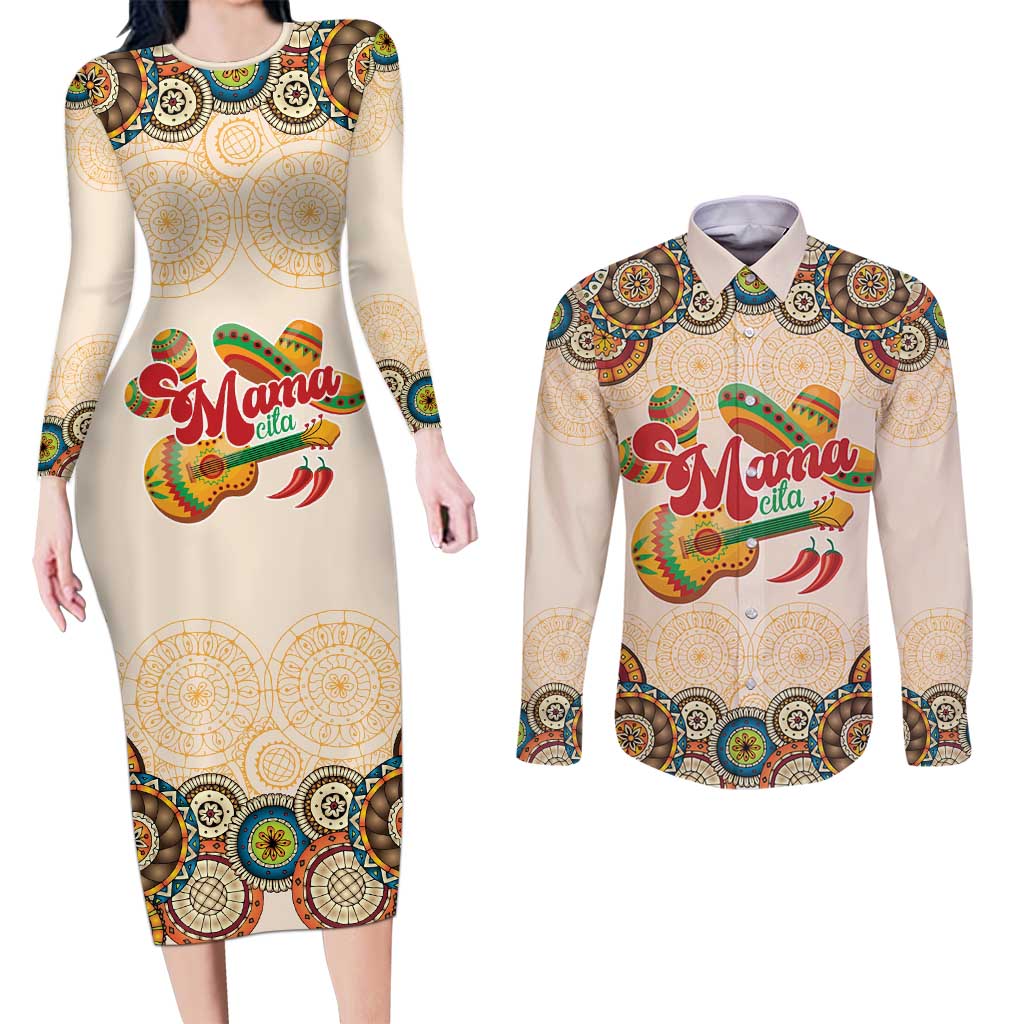 Mamacita Cinco De Mayo Spirit Couples Matching Long Sleeve Bodycon Dress and Long Sleeve Button Shirt