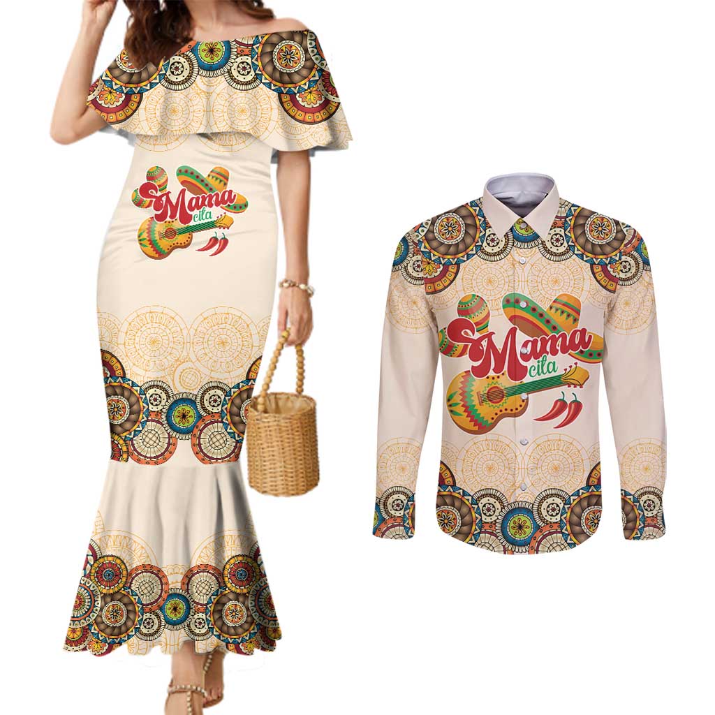 Mamacita Cinco De Mayo Spirit Couples Matching Mermaid Dress and Long Sleeve Button Shirt