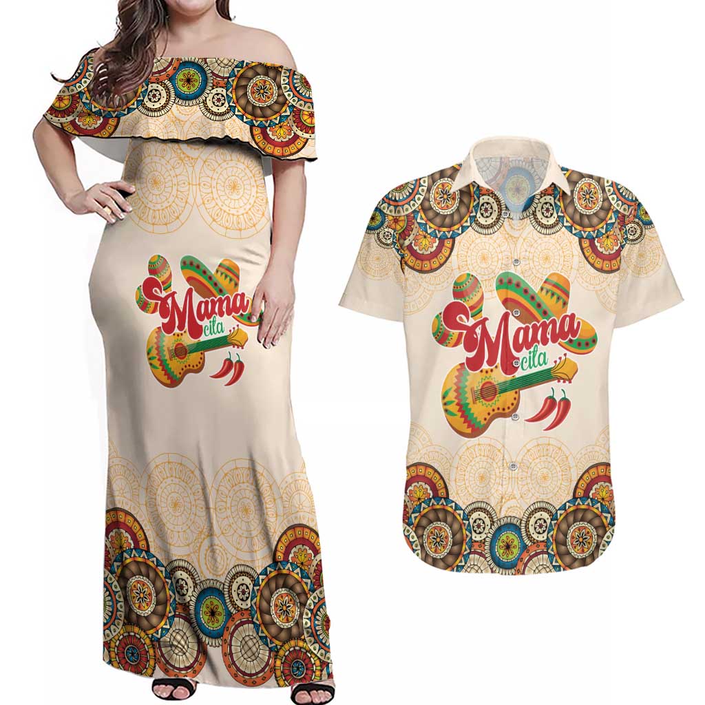 Mamacita Cinco De Mayo Spirit Couples Matching Off Shoulder Maxi Dress and Hawaiian Shirt