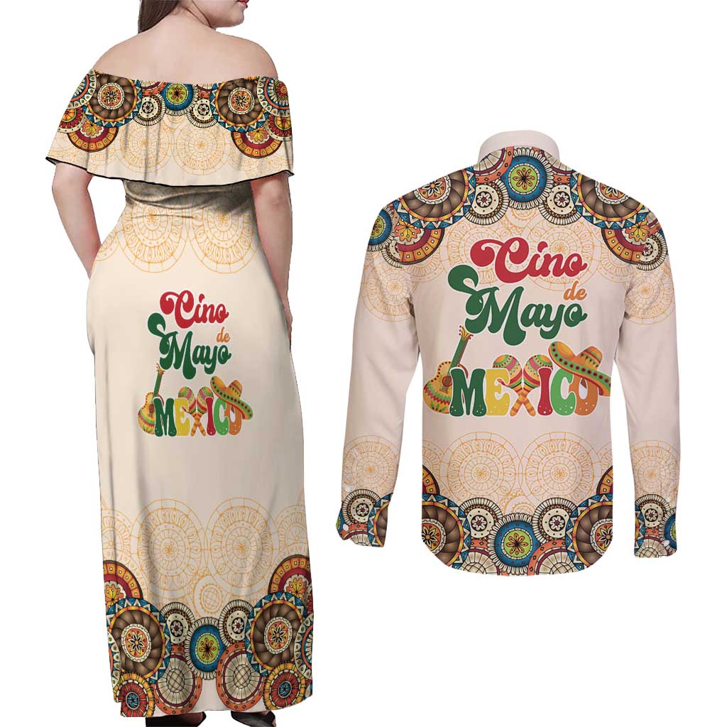 Mamacita Cinco De Mayo Spirit Couples Matching Off Shoulder Maxi Dress and Long Sleeve Button Shirt