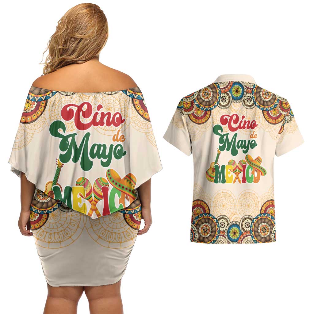 Mamacita Cinco De Mayo Spirit Couples Matching Off Shoulder Short Dress and Hawaiian Shirt