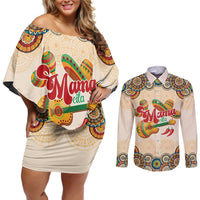 Mamacita Cinco De Mayo Spirit Couples Matching Off Shoulder Short Dress and Long Sleeve Button Shirt