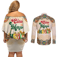 Mamacita Cinco De Mayo Spirit Couples Matching Off Shoulder Short Dress and Long Sleeve Button Shirt