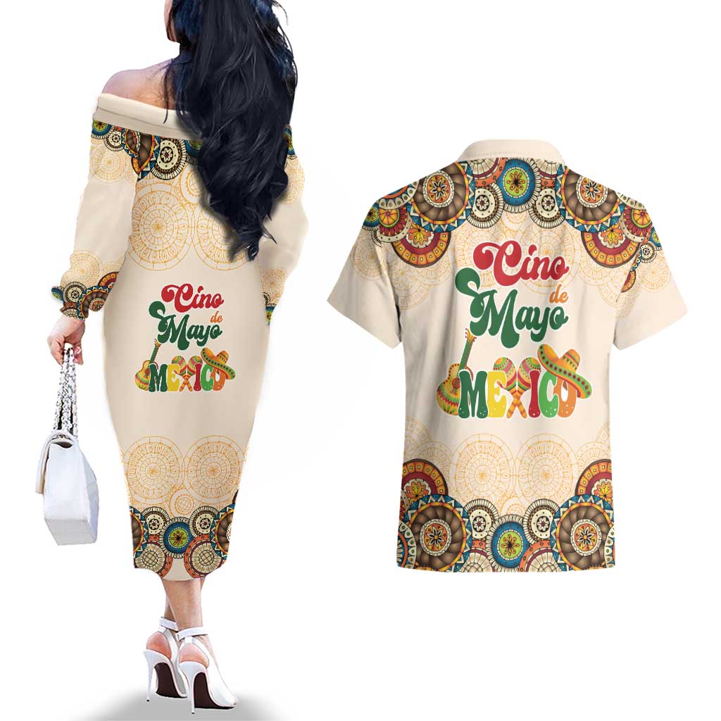 Mamacita Cinco De Mayo Spirit Couples Matching Off The Shoulder Long Sleeve Dress and Hawaiian Shirt