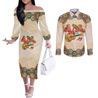 Mamacita Cinco De Mayo Spirit Couples Matching Off The Shoulder Long Sleeve Dress and Long Sleeve Button Shirt