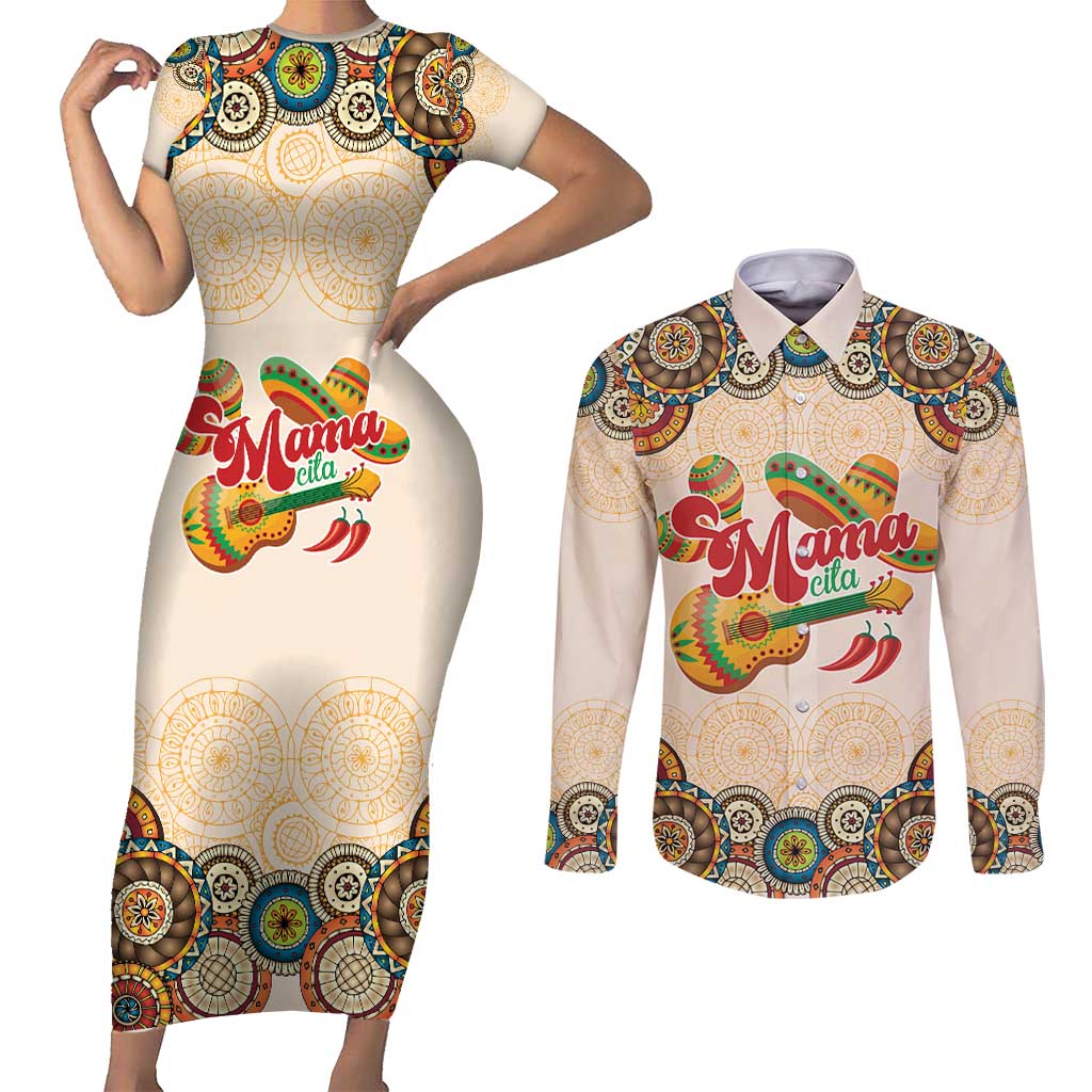 Mamacita Cinco De Mayo Spirit Couples Matching Short Sleeve Bodycon Dress and Long Sleeve Button Shirt