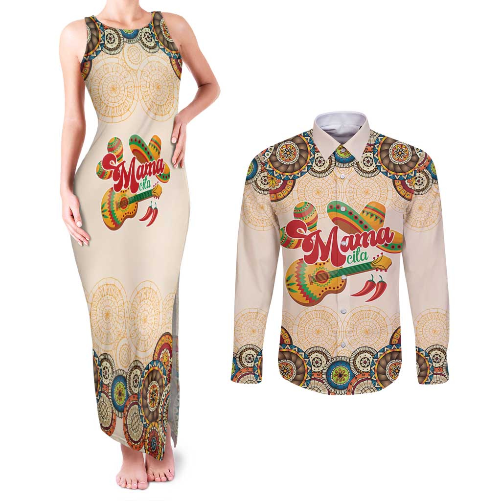 Mamacita Cinco De Mayo Spirit Couples Matching Tank Maxi Dress and Long Sleeve Button Shirt