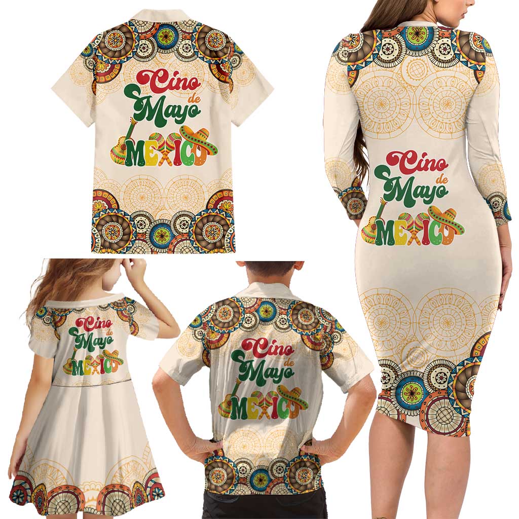 Mamacita Cinco De Mayo Spirit Family Matching Long Sleeve Bodycon Dress and Hawaiian Shirt