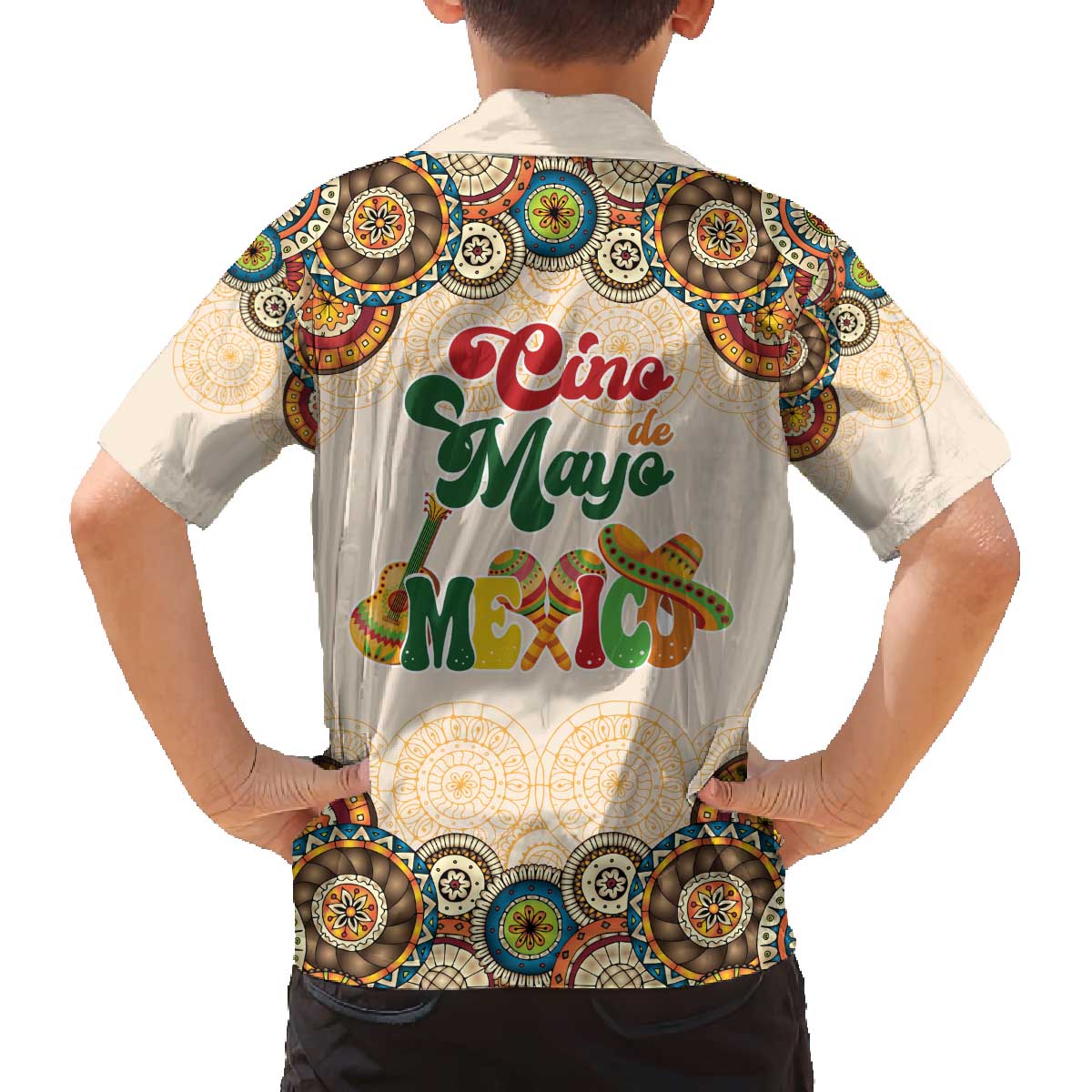 Mamacita Cinco De Mayo Spirit Family Matching Off The Shoulder Long Sleeve Dress and Hawaiian Shirt
