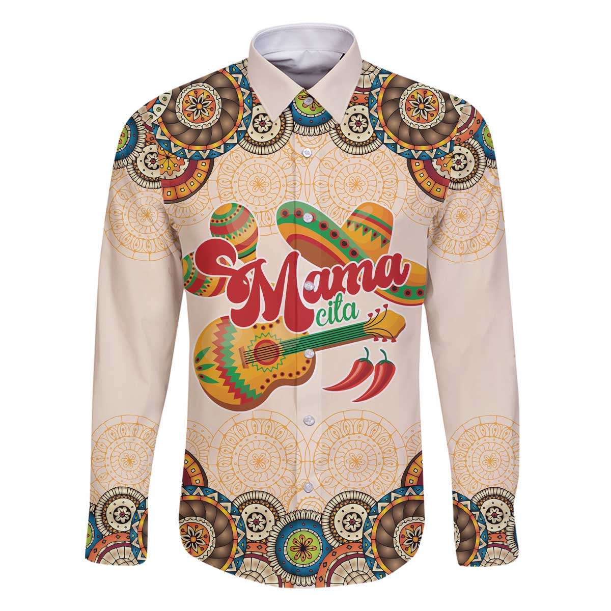 Mamacita Cinco De Mayo Spirit Family Matching Off The Shoulder Long Sleeve Dress and Hawaiian Shirt