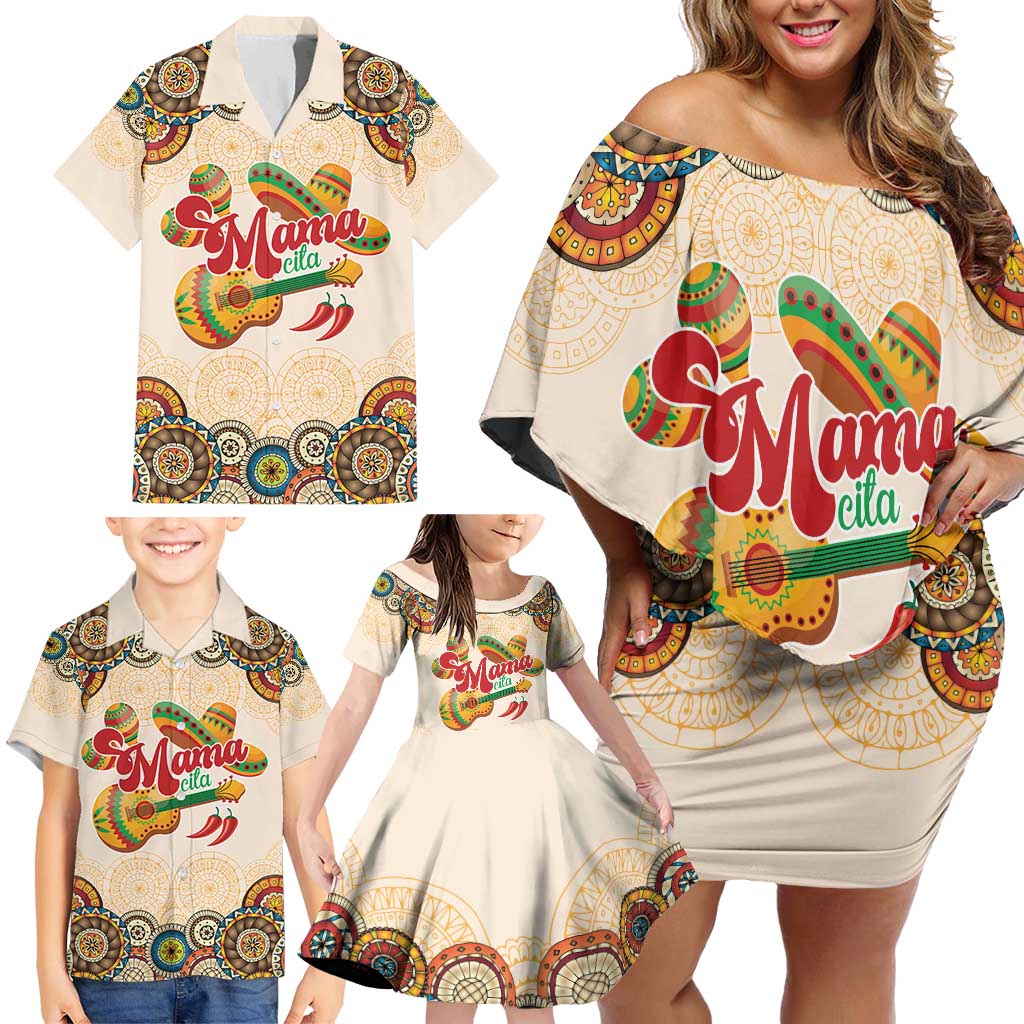 Mamacita Cinco De Mayo Spirit Family Matching Off Shoulder Short Dress and Hawaiian Shirt