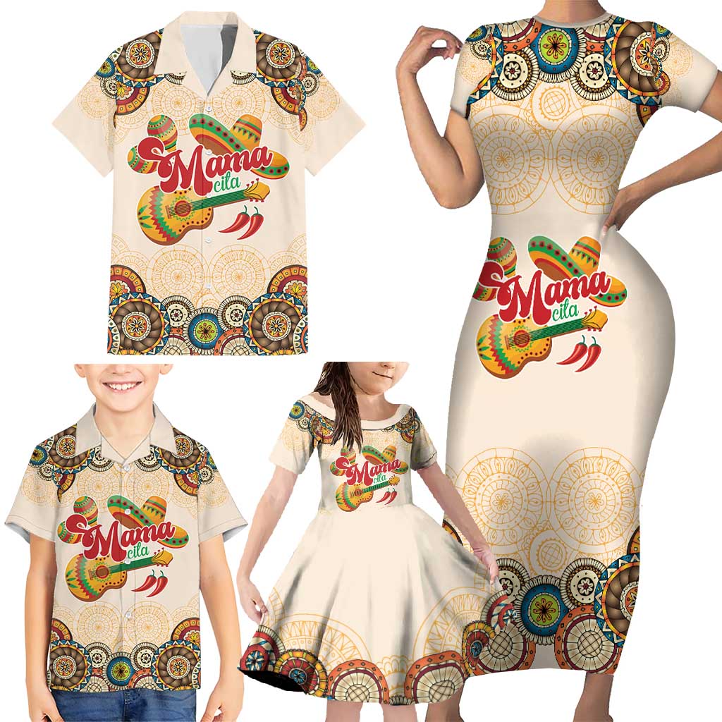 Mamacita Cinco De Mayo Spirit Family Matching Short Sleeve Bodycon Dress and Hawaiian Shirt
