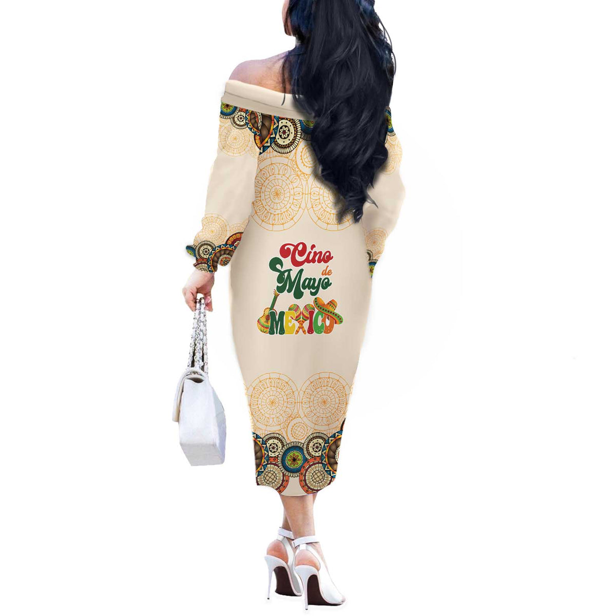Mamacita Cinco De Mayo Spirit Off The Shoulder Long Sleeve Dress