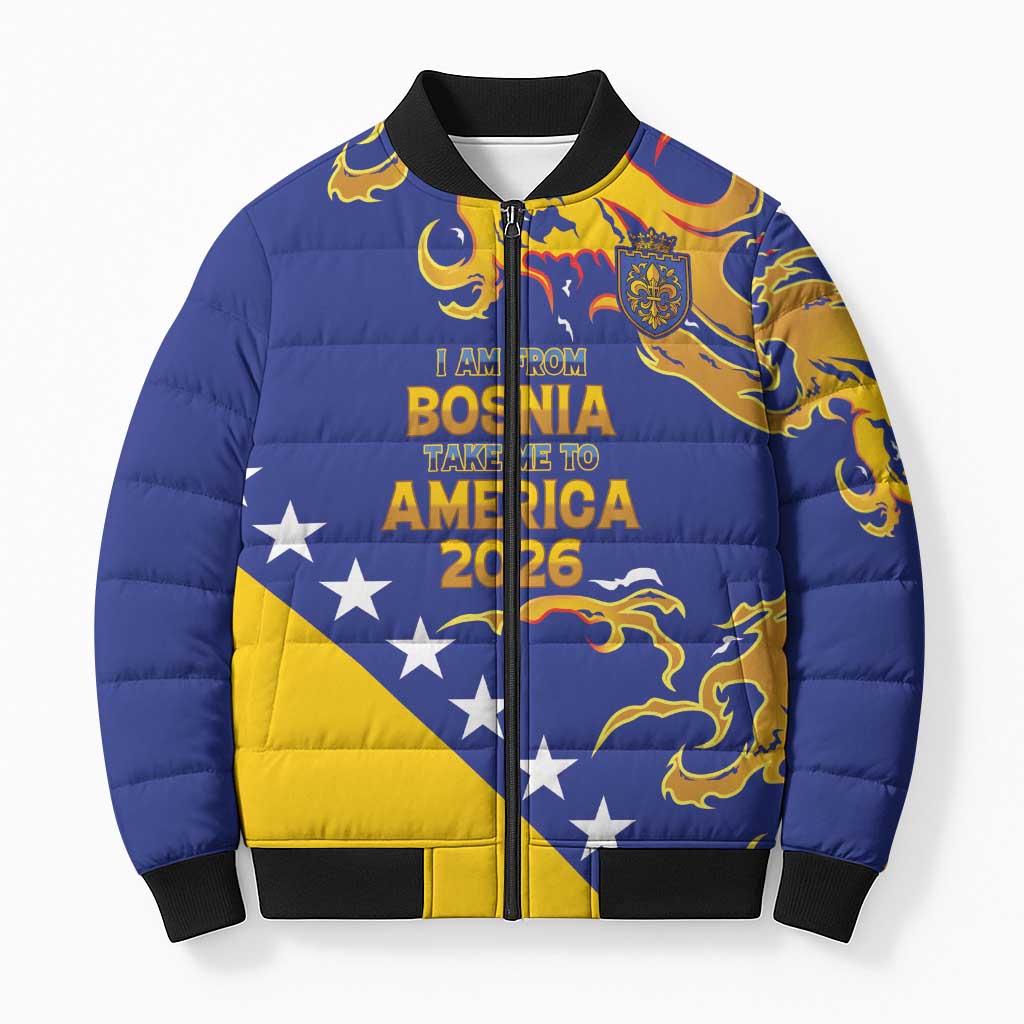 Custom Bosnia Football Dream 2026 Bomber Puffer Jacket Take Me To America