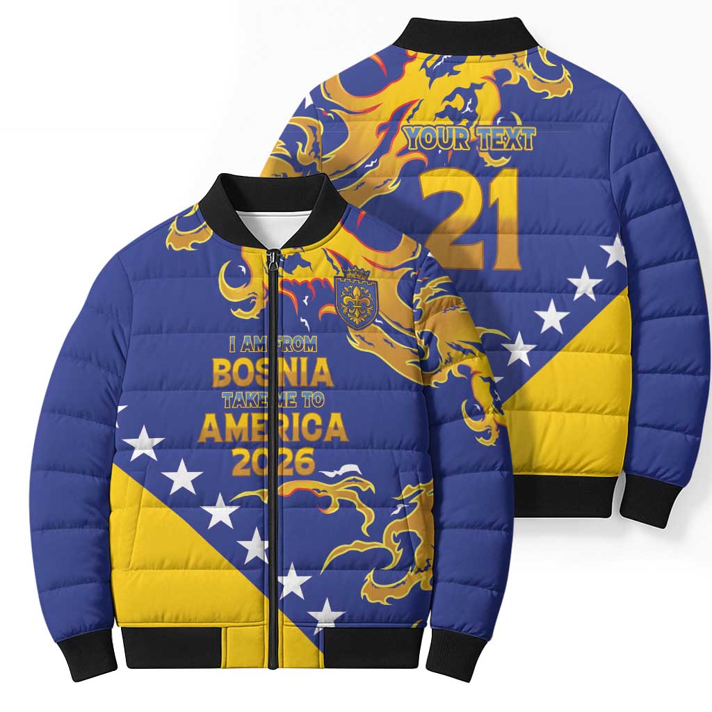 Custom Bosnia Football Dream 2026 Bomber Puffer Jacket Take Me To America