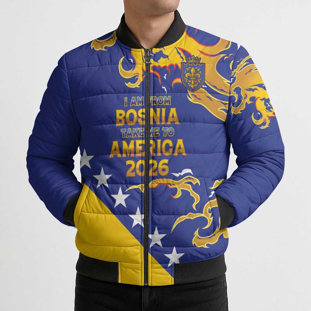 Custom Bosnia Football Dream 2026 Bomber Puffer Jacket Take Me To America