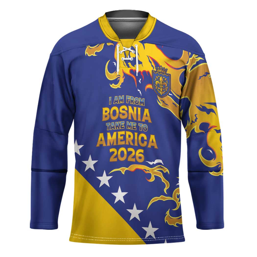 Custom Bosnia Football Dream 2026 Hockey Jersey Take Me To America
