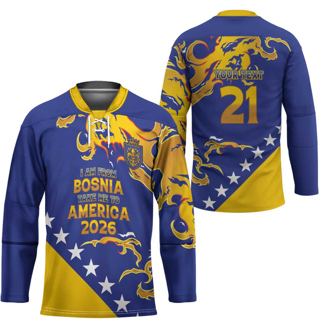 Custom Bosnia Football Dream 2026 Hockey Jersey Take Me To America