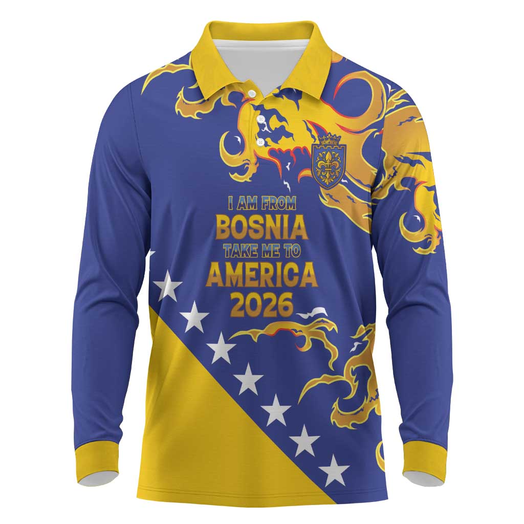 Custom Bosnia Football Dream 2026 Long Sleeve Polo Shirt Take Me To America