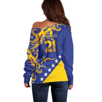 Custom Bosnia Football Dream 2026 Off Shoulder Sweater Take Me To America