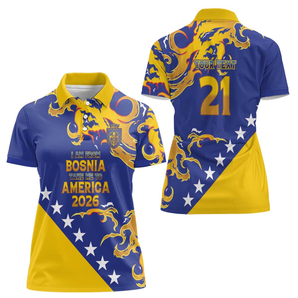 Custom Bosnia Football Dream 2026 Women Polo Shirt Take Me To America