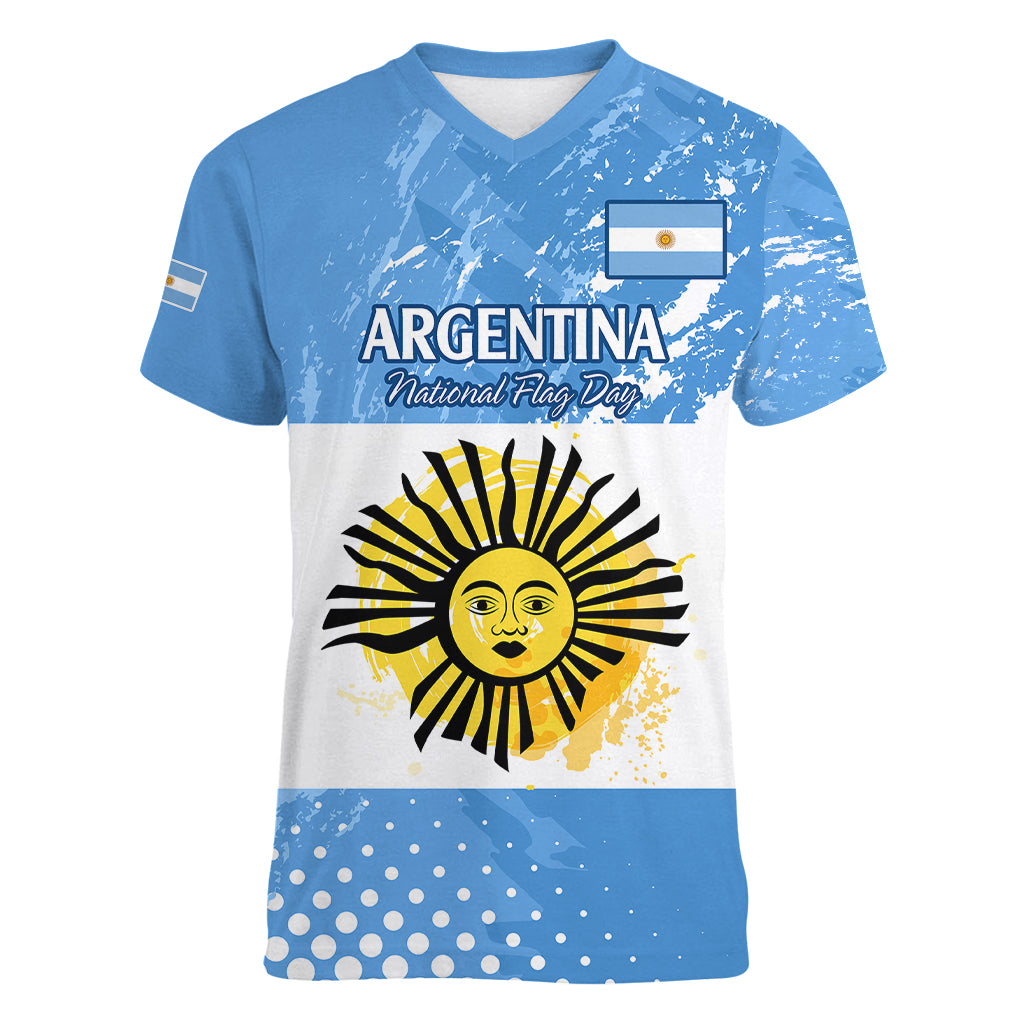 Argentina National Flag Day Women V Neck T Shirt Da de la Bandera Nacional - Wonder Print Shop
