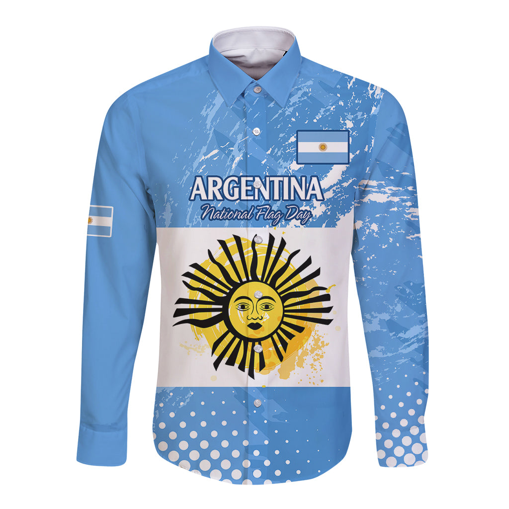 Custom Argentina National Flag Day Long Sleeve Button Shirt Da de la Bandera Nacional - Wonder Print Shop
